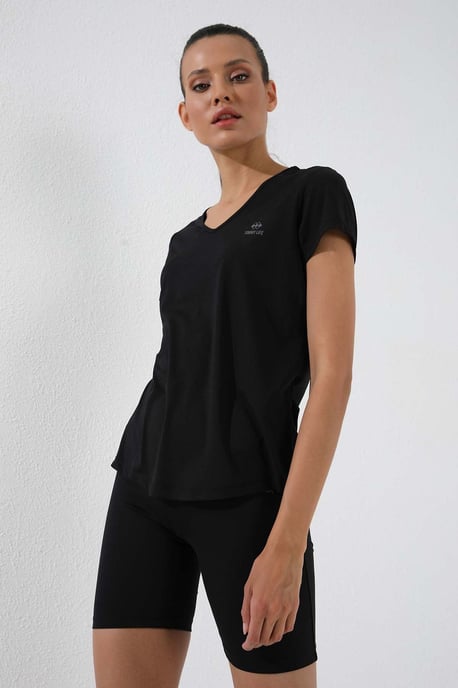 Dames Effen V-Hals Korte Mouwen T-Shirt - Image 3