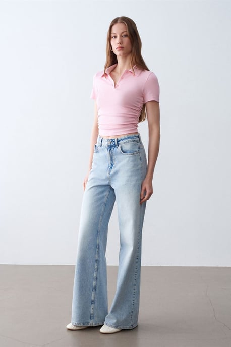 Dames Crop Slim Fit Polo T-shirt - Image 1