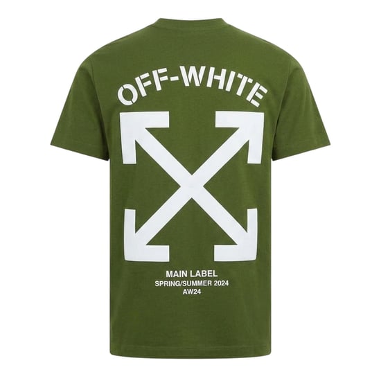 Off White Heren Belettering Katoen Regular T-shirt (Groen, Wit) - Image 2