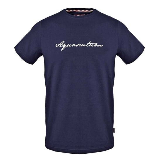 Aquascutum Mens Printed Signature Crew Neck T-Shirt (Navy) - Image 1