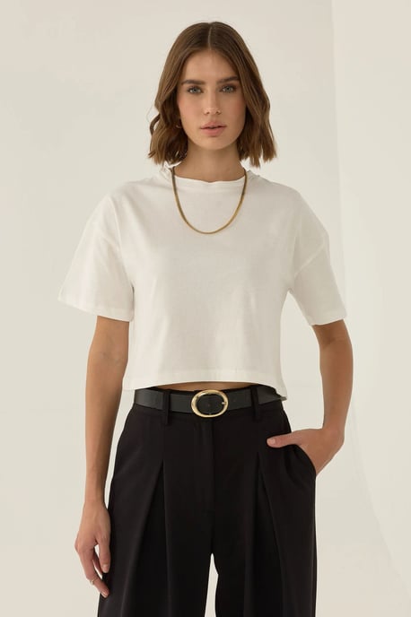Basic Crew Neck Crop T-shirt - Image 2