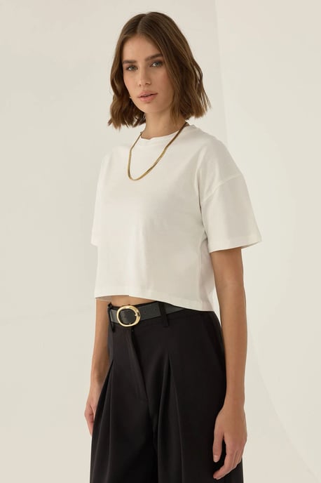 Basic Crew Neck Crop T-shirt - Image 4