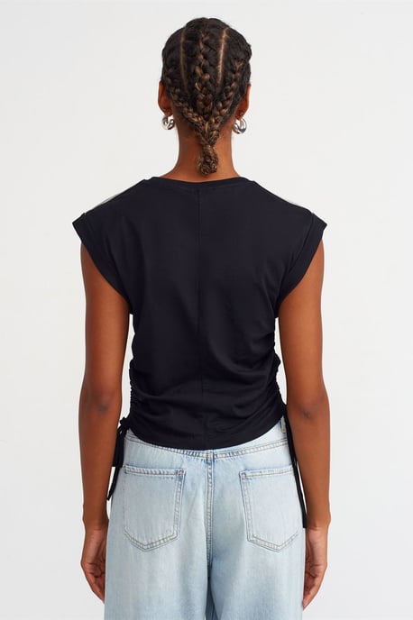 Dames Mouwloze Katoenen T-shirt met Ronde Hals en Strikdetail - Image 2