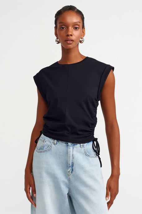 Dames Mouwloze Katoenen T-shirt met Ronde Hals en Strikdetail - Image 4
