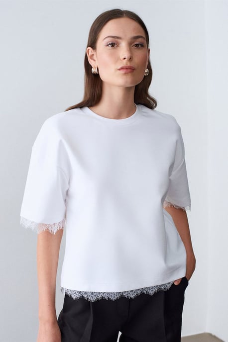 Kvinnors T-shirt med rund hals i bomull och elastan - Image 1