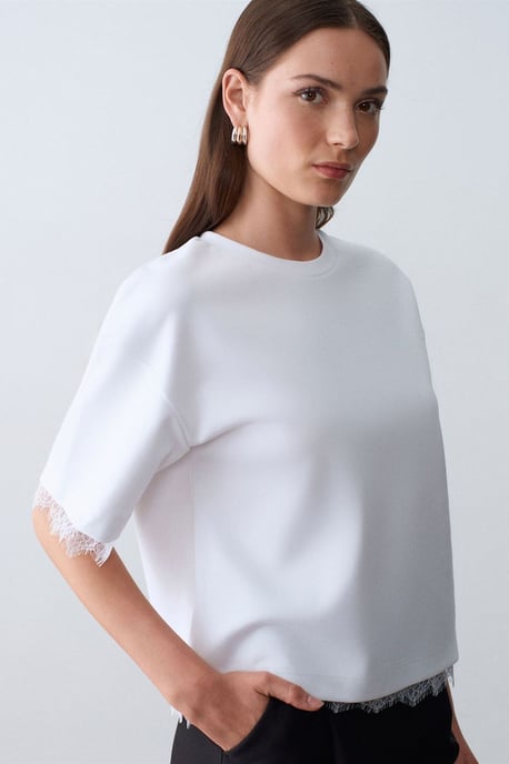 Kvinnors T-shirt med rund hals i bomull och elastan - Image 3