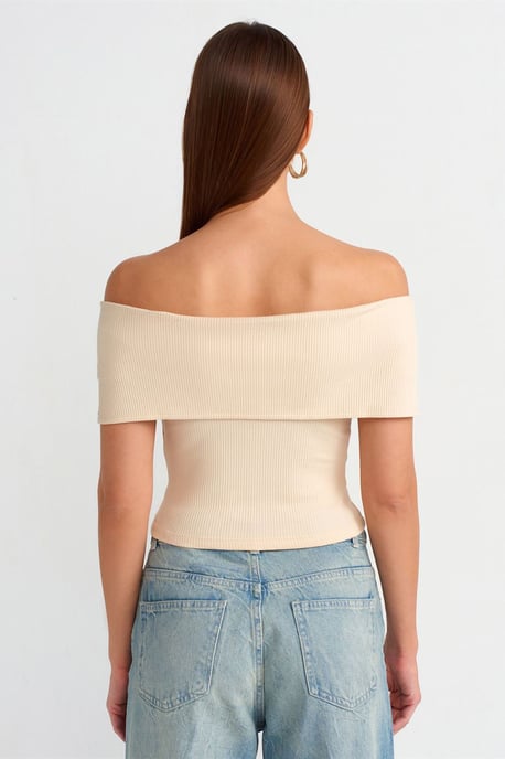 Kvinno Off-shoulder Crop T-shirt med dragkedja - Image 2