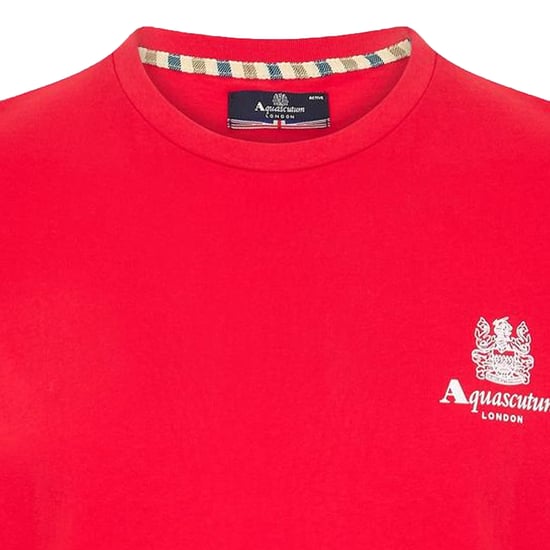 Aquascutum Heren London Borstlogo Crew Neck T-Shirt (Rood/Wit) - Image 3