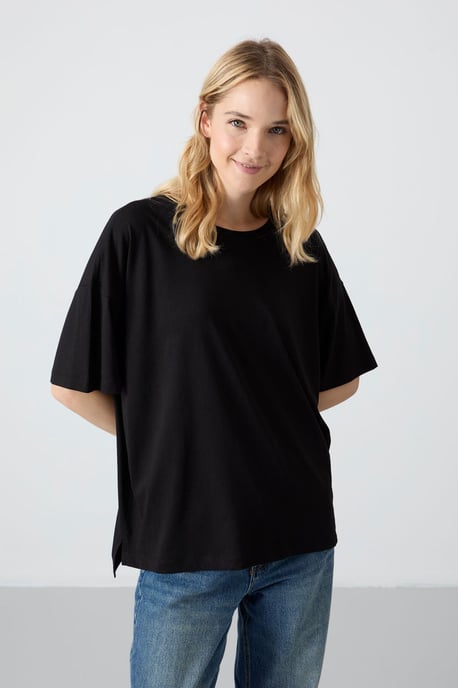 Oversized Katoen-Modal Crew Neck T-Shirt - Image 5