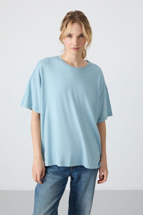 Oversized Katoen-Modal Crew Neck T-Shirt - Image 6