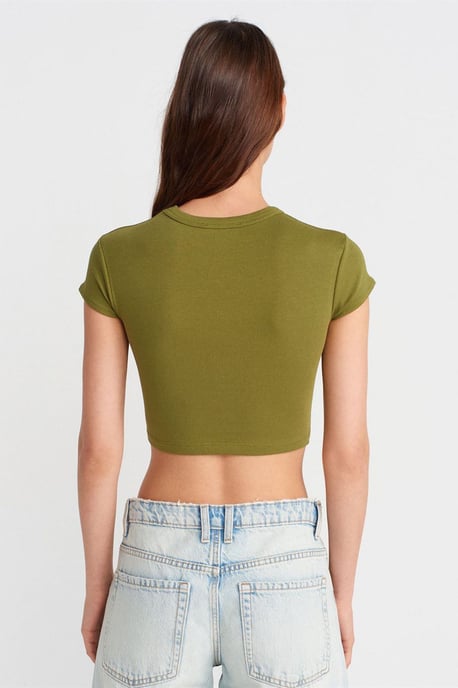 Dames Slim Fit Crop Crew Neck T-shirt - Image 2