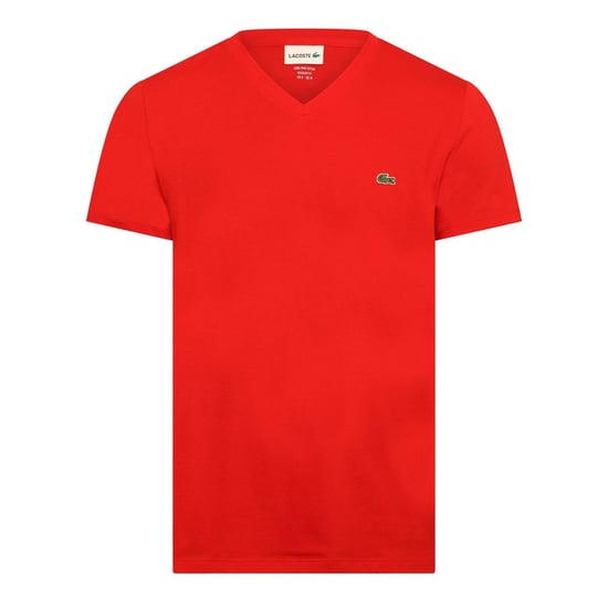 Lacoste Heren Pima Logo Lichtgewicht V Hals T-shirt (Rood) - Image 1
