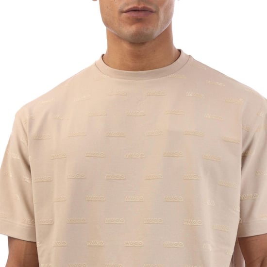 Hugo Heren Logo In reliëf Regular T-shirt (Beige) - Image 3