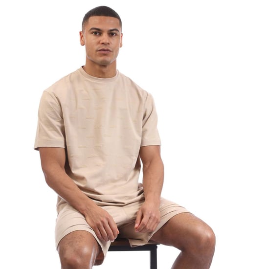 Hugo Heren Logo In reliëf Regular T-shirt (Beige) - Image 4