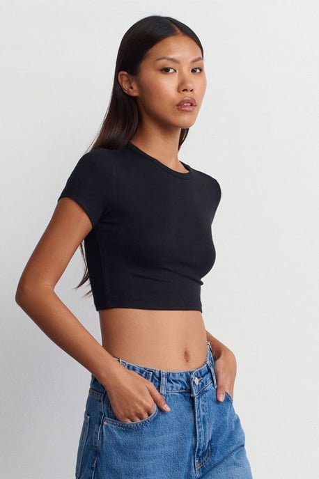 Dames Crop Slim-Fit Ronde Hals T-Shirt - Image 1