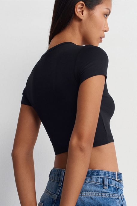 Dames Crop Slim-Fit Ronde Hals T-Shirt - Image 2