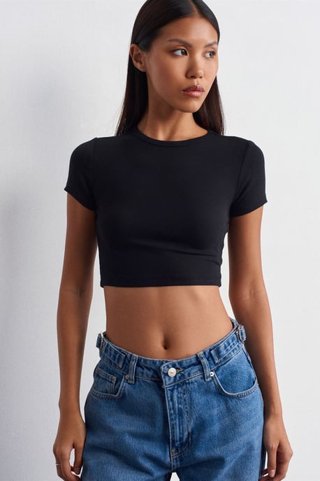 Dames Crop Slim-Fit Ronde Hals T-Shirt - Image 5
