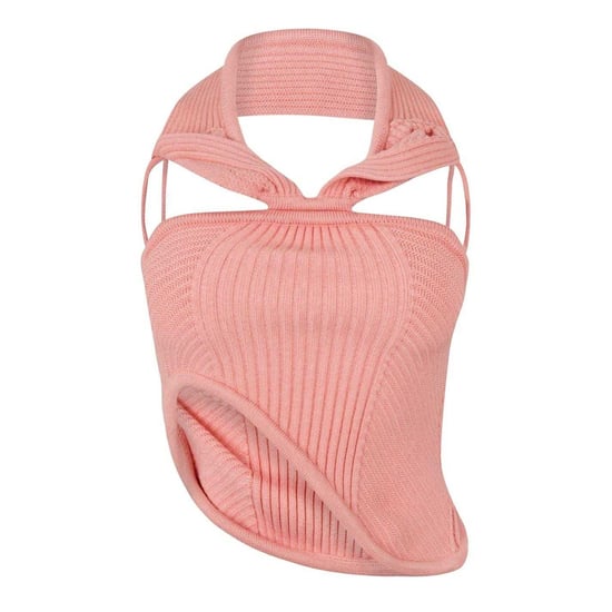 Off White Dames/Dames geribbelde slanke mouwloze haltertop (Perzik) - Image 1