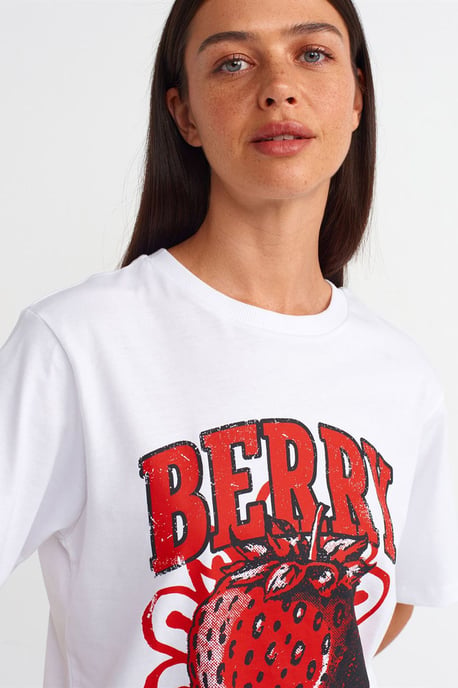 Dames Katoenen Bedrukt Crew Neck T-shirt - Image 4