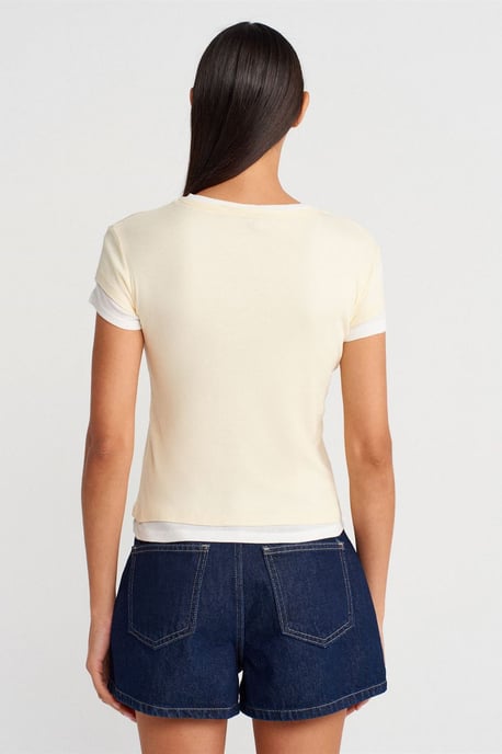 Dames Katoenen V-Hals Knopen T-Shirt - Image 2