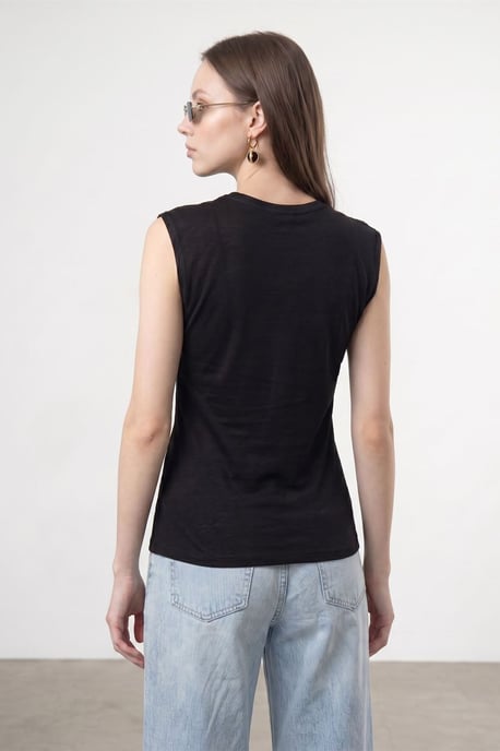 Dames Mouwloze Katoenen T-Shirt met Crew Neck en Strikdetail - Image 2