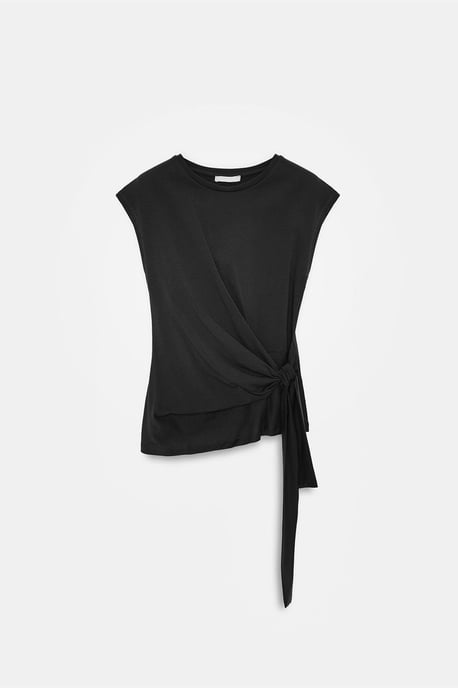 Dames Mouwloze Katoenen T-Shirt met Crew Neck en Strikdetail - Image 5