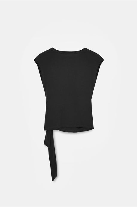 Dames Mouwloze Katoenen T-Shirt met Crew Neck en Strikdetail - Image 6