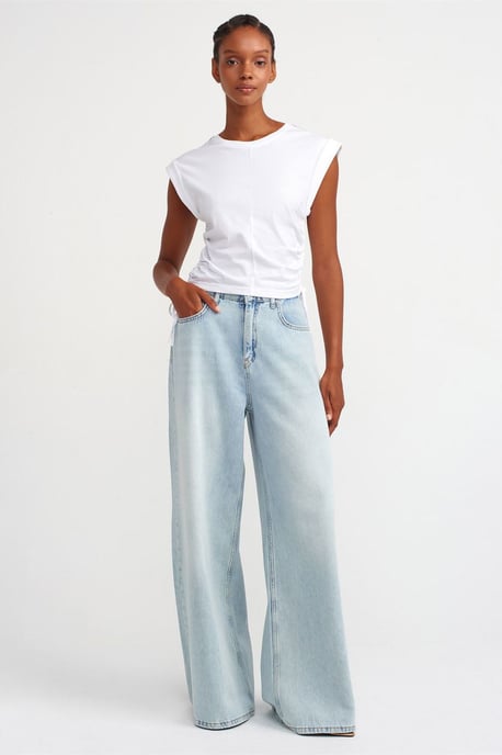 Dames Mouwloze Katoenen T-shirt met Crew Neck en Strikdetail - Image 4