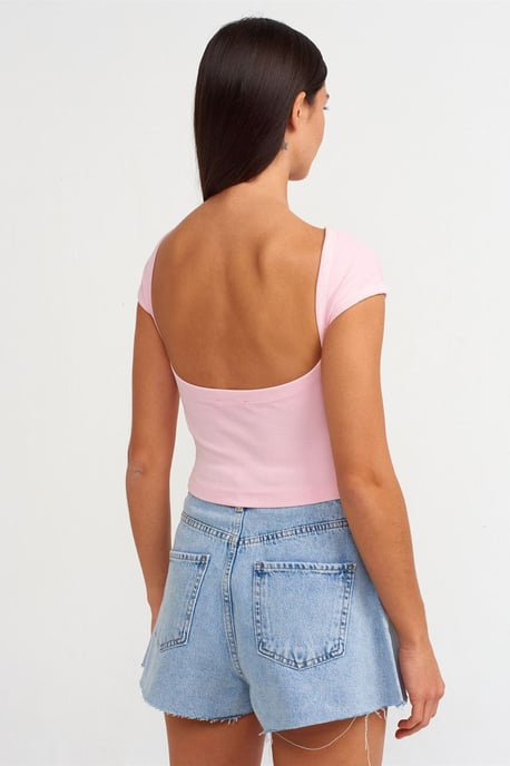 Women's Crop T-Shirt With Square Neck And Cut-Out - Image 2