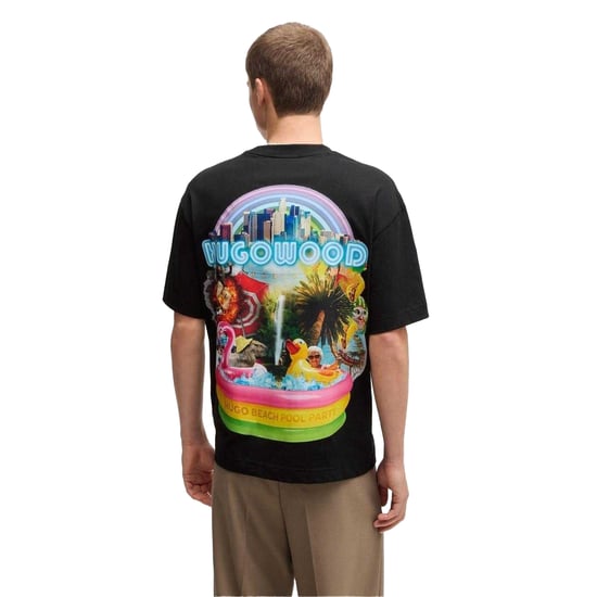 Hugo Heren Duwood rugbedrukking katoen Regular T-shirt (Zwart) - Image 3