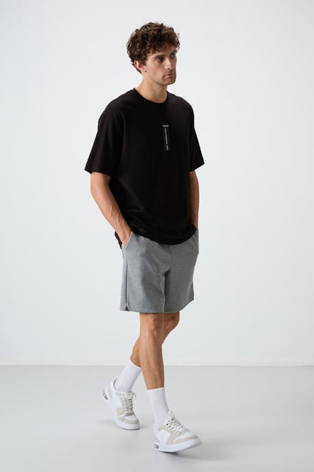 Överdimensionerad T-shirt med tryck i bomull, rund hals - Image 2