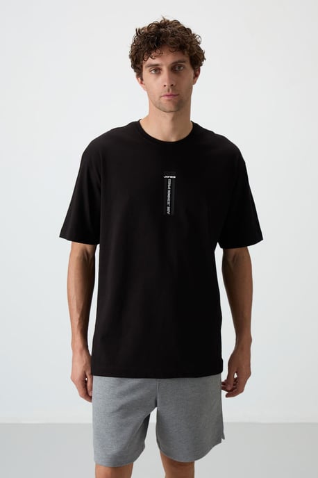 Överdimensionerad T-shirt med tryck i bomull, rund hals - Image 4