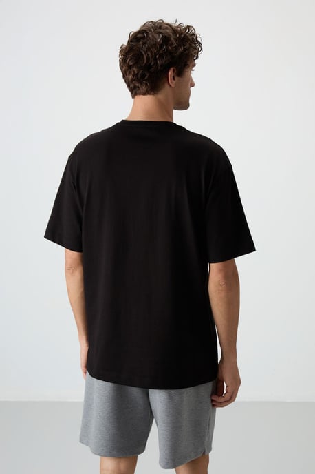 Överdimensionerad T-shirt med tryck i bomull, rund hals - Image 5