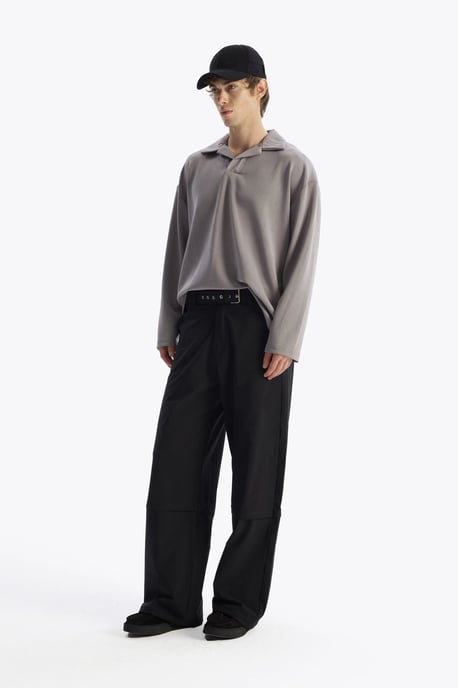 Herr oversized t-shirt med öppen krage och lång ärm - Image 2