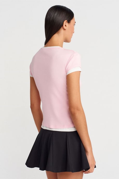 Dames Katoenen V-Hals Knop T-Shirt - Image 2