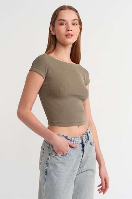 Women's Crop T-Shirt With Square Neck And Cut-Out - Image 1