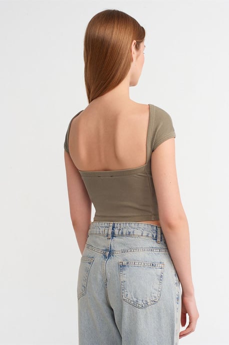 Women's Crop T-Shirt With Square Neck And Cut-Out - Image 2