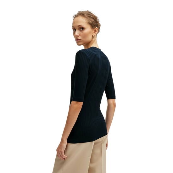 Boss Womens/Ladies Effilie Ribbed T-Shirt (Dark Blue) - Image 2