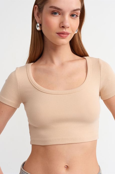Kvinnors Ribbade Crop T-shirt - Image 4