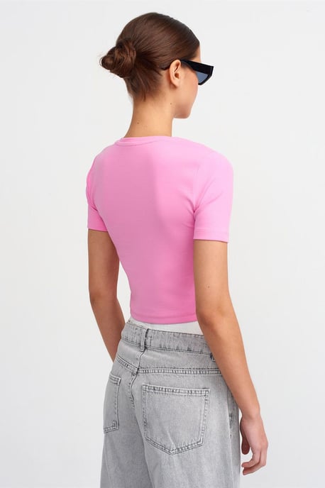 Dam Slim Fit Kort Crew Neck T-shirt - Image 2