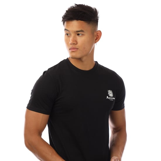 Aquascutum Herren London Borstlogo Crew Neck T-Shirt (Zwart/Wit) - Image 3