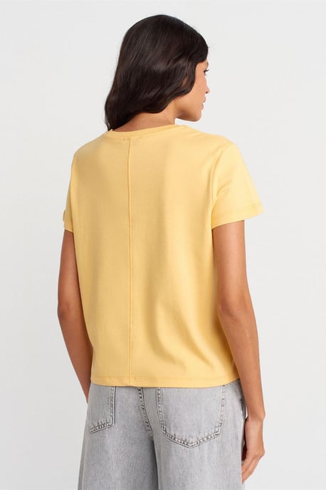 Kvinnors bomullsribbad t-shirt med rund hals - Image 2