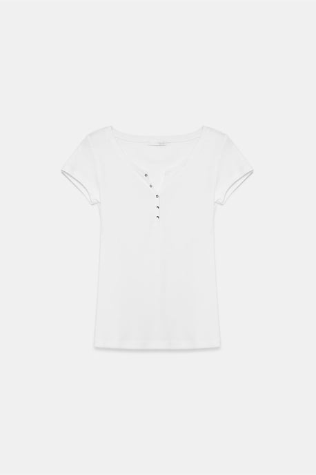 Dam Slim Fit Bomull U-Hals T-Shirt - Image 5