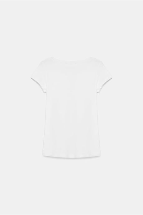 Dam Slim Fit Bomull U-Hals T-Shirt - Image 6