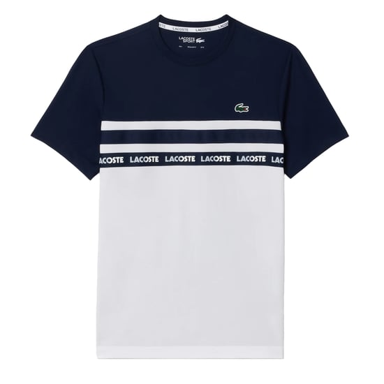 Lacoste Mens Colour Block Pique T-Shirt (White/Navy Blue) - Image 2