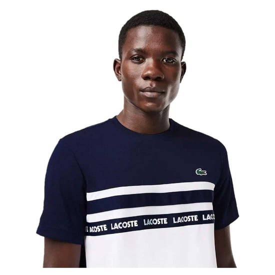 Lacoste Mens Colour Block Pique T-Shirt (White/Navy Blue) - Image 4