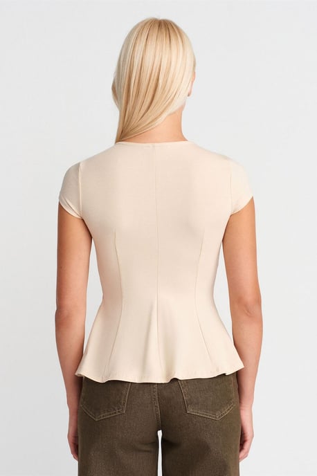 Fitted Crew Neck Frilly T-shirt - Image 2