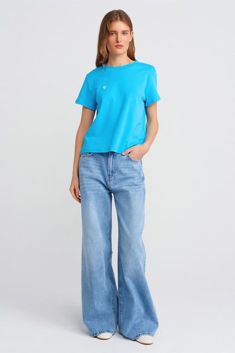 Dames Katoenen T-Shirt met Ronde Hals en Borduursel - Image 3