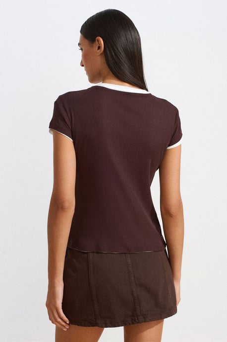 Dames Katoenen V-hals Knop T-Shirt - Image 3