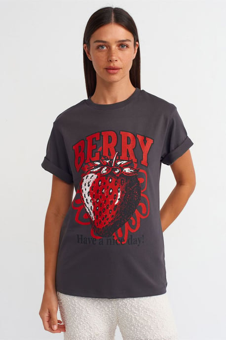 Dames Katoenen Geprinte Rundhals T-Shirt - Image 1